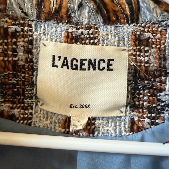 L’AGENCE Angelina Fringe Tweed Blazer Blue/Orange Multi Sz 6 - Picture 8 of 10